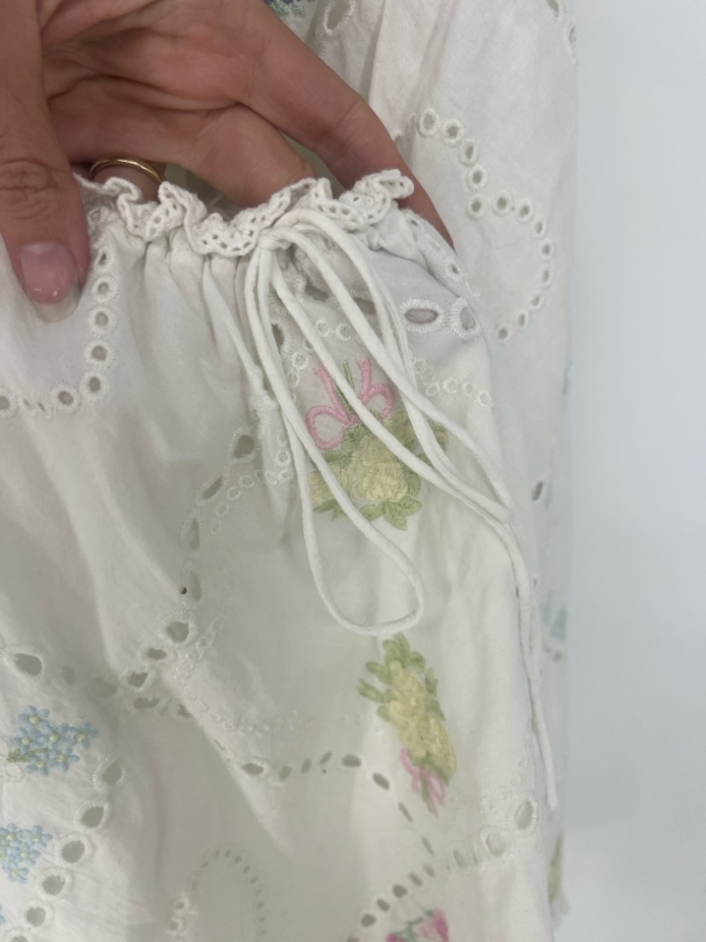 For Love And Lemons Andrea White Eyelet Strappy Mini Dress with Floral Motif L - Picture 7 of 9